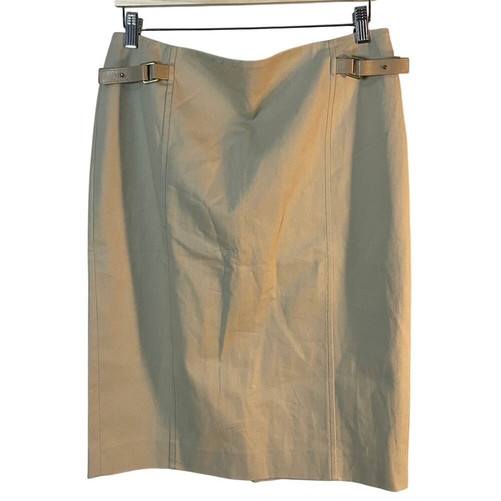 Gianfranco Ferre Studio Khaki High Waist Pencil Skirt Leather Buckles Size 10
